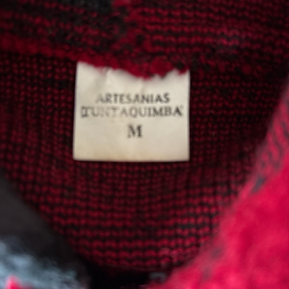 Vintage Artesanias Tuntaquimba Wool Full Zip  Hoodie Sz M Alpacas Red/Black - Picture 3 of 7